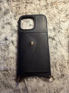 Bandolier Black Leather Hailey Phone Case with Gold Hardware